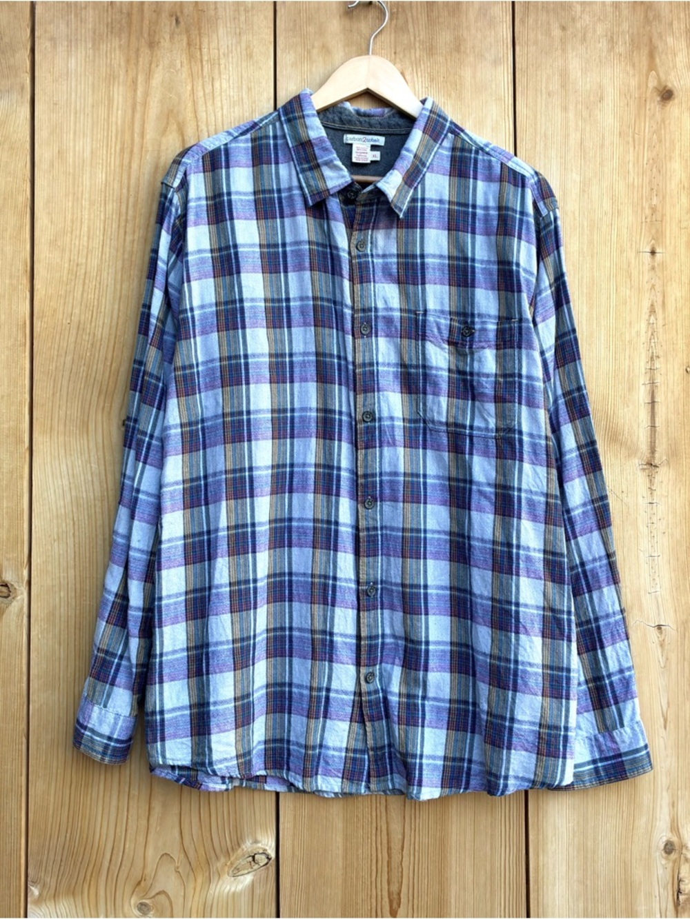 Carbon2Cobalt Mens Plaid Cotton Linen Shirt Sz XL